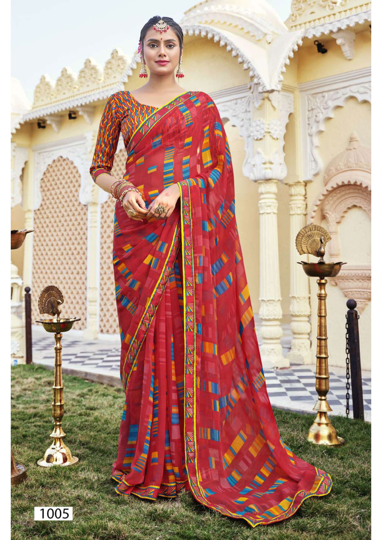 Drishti By Vallabhi Border Lace Printed Georgette Sarees Wholesale Price In Surat